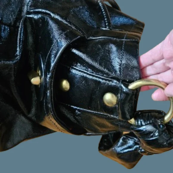 *RARE COACH LTD RESORT BLACK CALF LEATHER DRAWSTRING SHOULDERHANDBAG